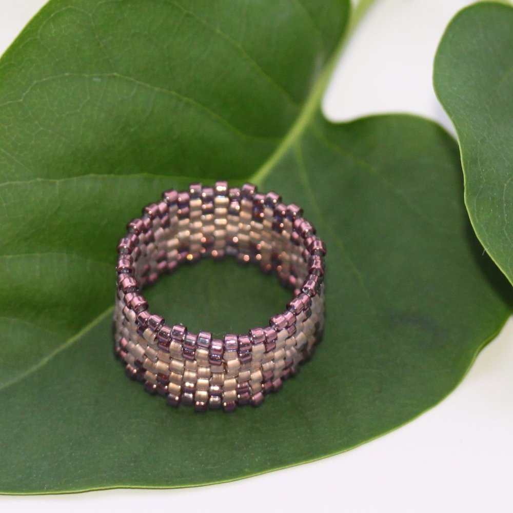 Handwoven Artisan Beaded Rings -  Wide Band Beaded Ring - New - Picture 5 of 14